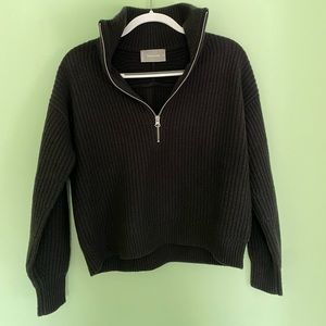 XS Everlane Black Felted Merino Half-Zip Ribbed Sweater